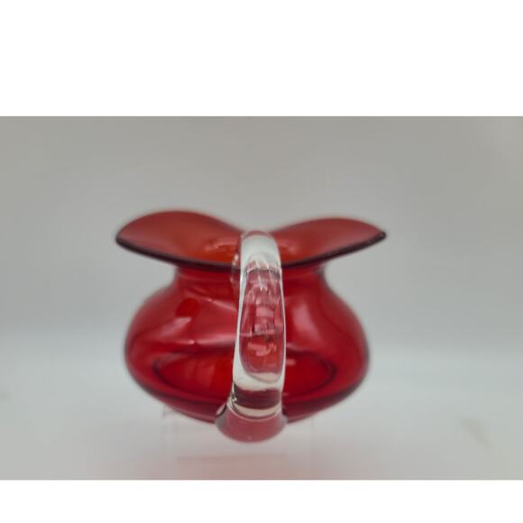 Vintage MCM Bischoff Poinsettia Red Pitcher Blown Glass 1950-60s 3.5" T Sticker - Picture 7 of 9